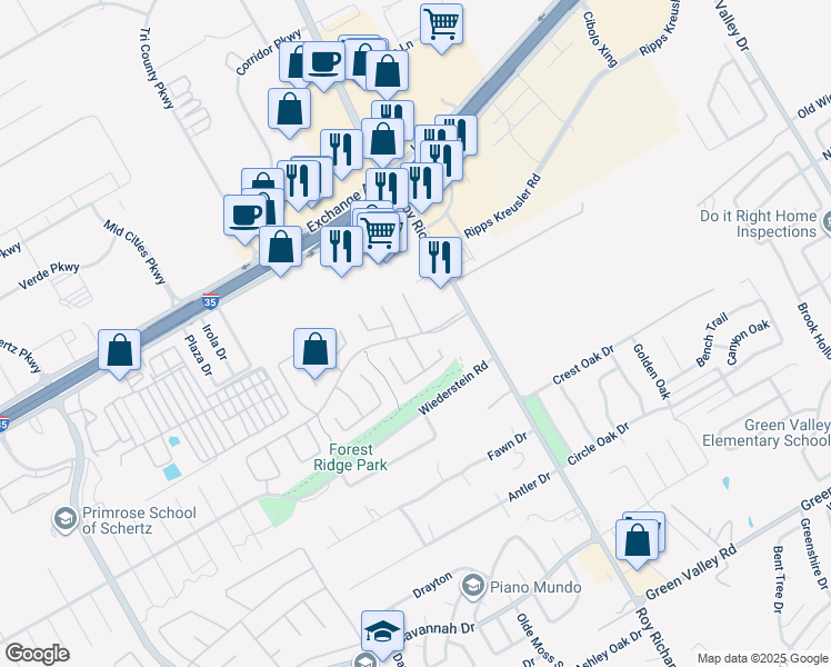 map of restaurants, bars, coffee shops, grocery stores, and more near 4604 Flagstone Drive in Schertz
