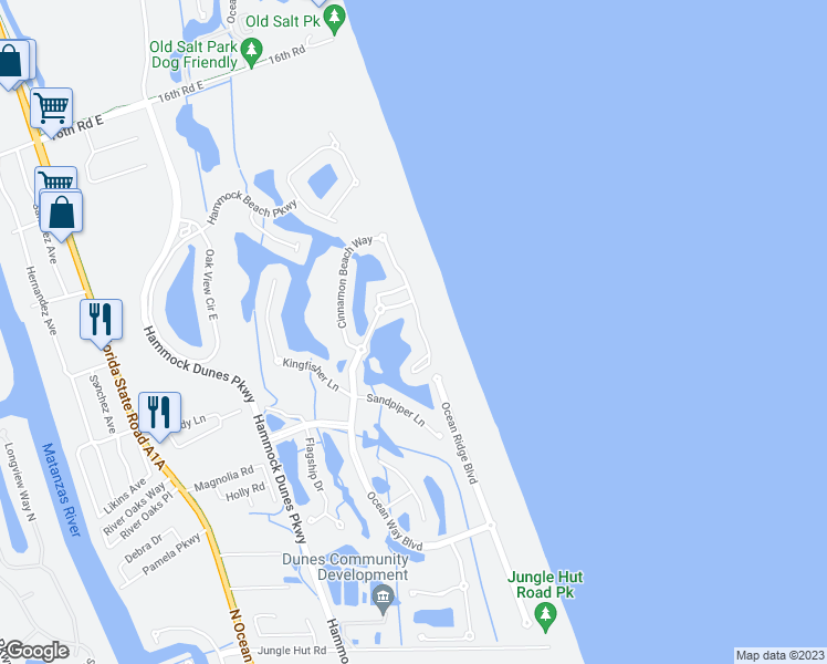 map of restaurants, bars, coffee shops, grocery stores, and more near 519 Cinnamon Beach Way in Palm Coast