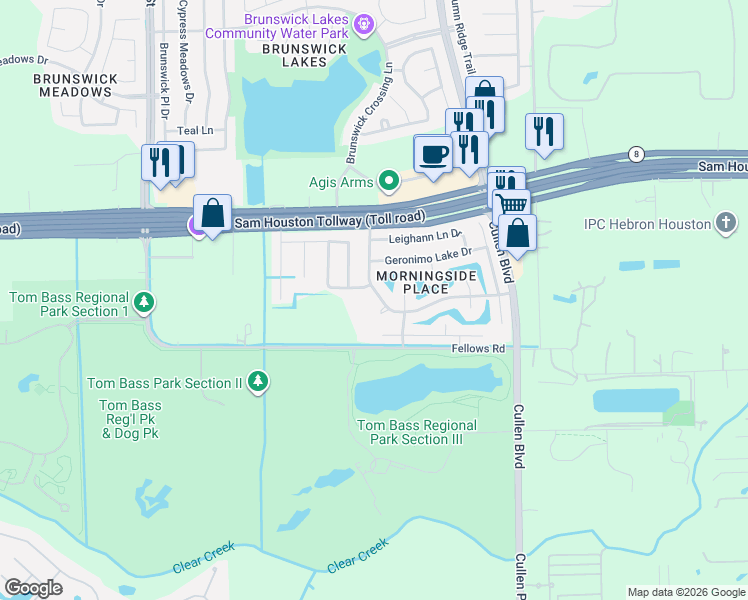 map of restaurants, bars, coffee shops, grocery stores, and more near 14646 President's Drive West in Houston