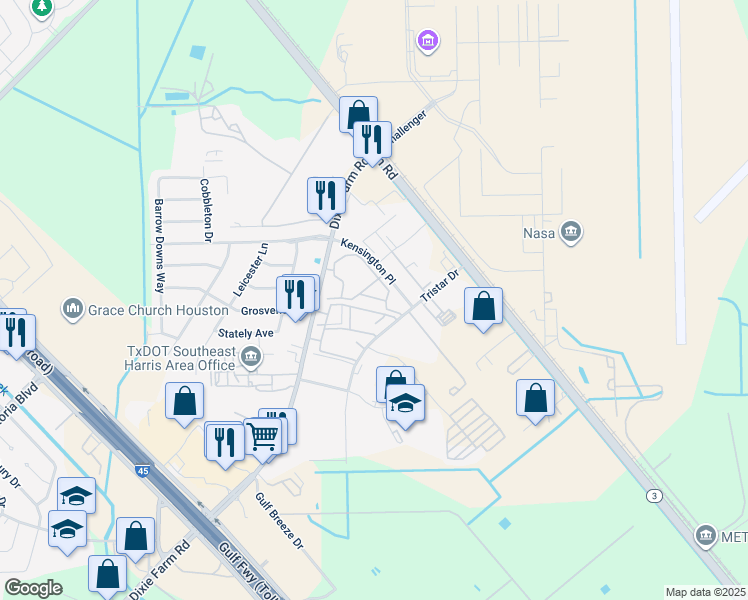 map of restaurants, bars, coffee shops, grocery stores, and more near 711 Farm to Market Road 1959 in Houston