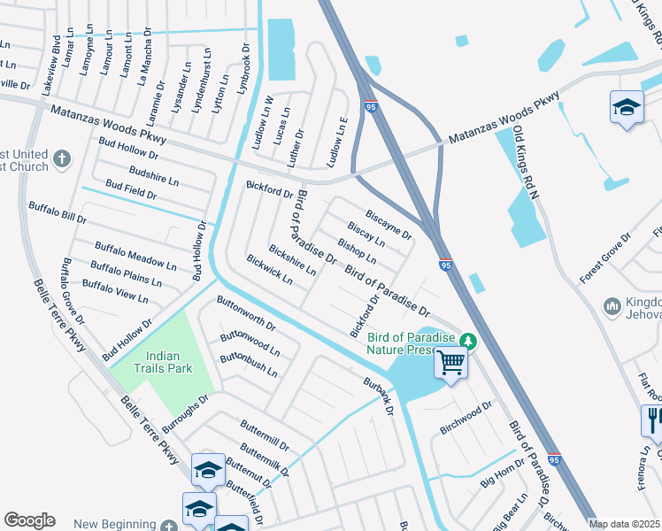 map of restaurants, bars, coffee shops, grocery stores, and more near 2 Bickshire Lane in Palm Coast