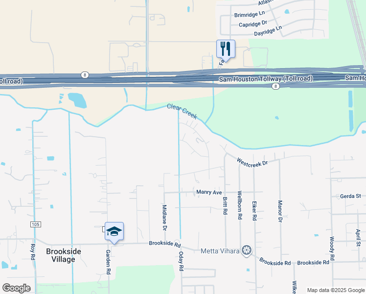 map of restaurants, bars, coffee shops, grocery stores, and more near 12304 Thornbriar Drive in Pearland