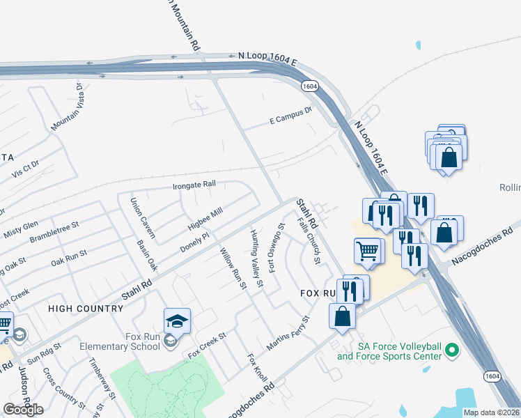 map of restaurants, bars, coffee shops, grocery stores, and more near 6338 Donely Place in San Antonio