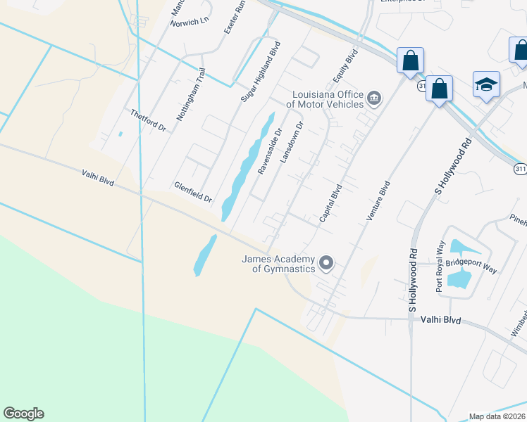 map of restaurants, bars, coffee shops, grocery stores, and more near 340 Equity Boulevard in Houma
