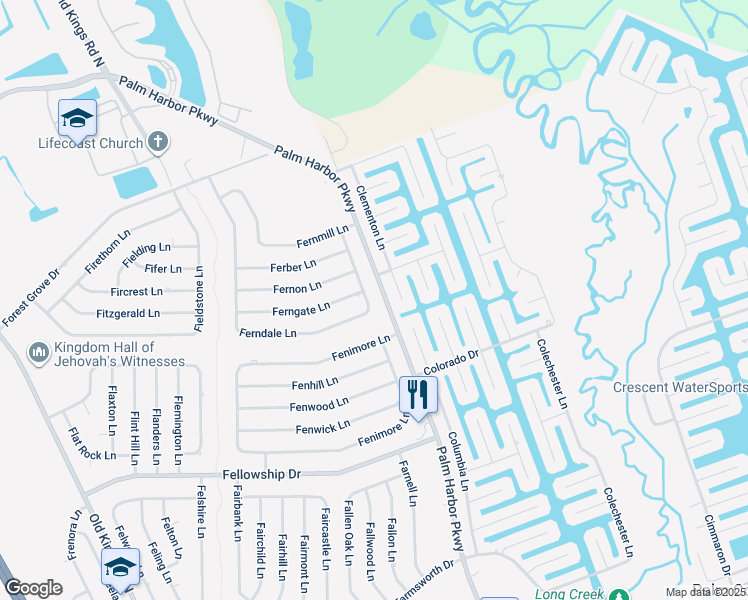 map of restaurants, bars, coffee shops, grocery stores, and more near 105 Ferndale Lane in Palm Coast