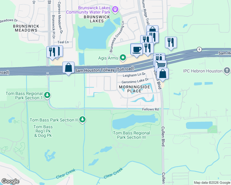 map of restaurants, bars, coffee shops, grocery stores, and more near 14646 President's Drive West in Houston