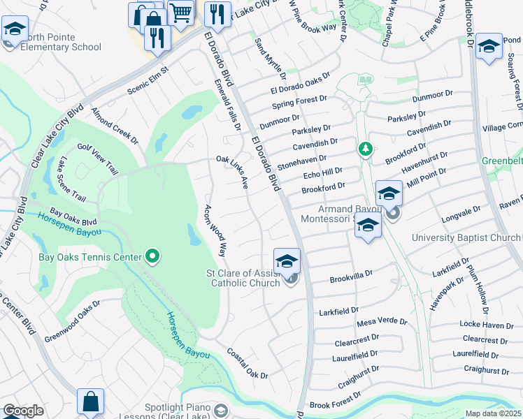 map of restaurants, bars, coffee shops, grocery stores, and more near 15503 Driftwood Oak Court in Houston