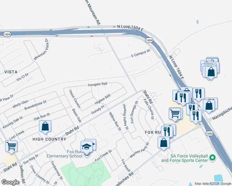 map of restaurants, bars, coffee shops, grocery stores, and more near 6307 Donely Place in San Antonio