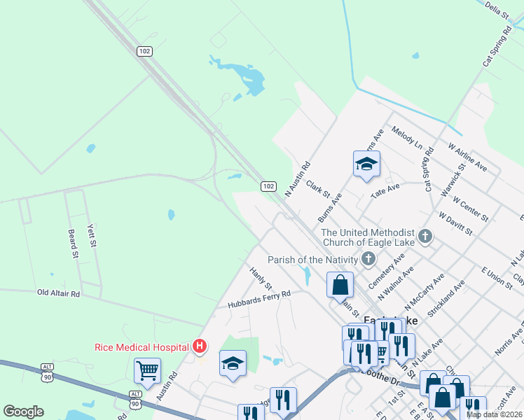 map of restaurants, bars, coffee shops, grocery stores, and more near 801 West Main Street in Eagle Lake