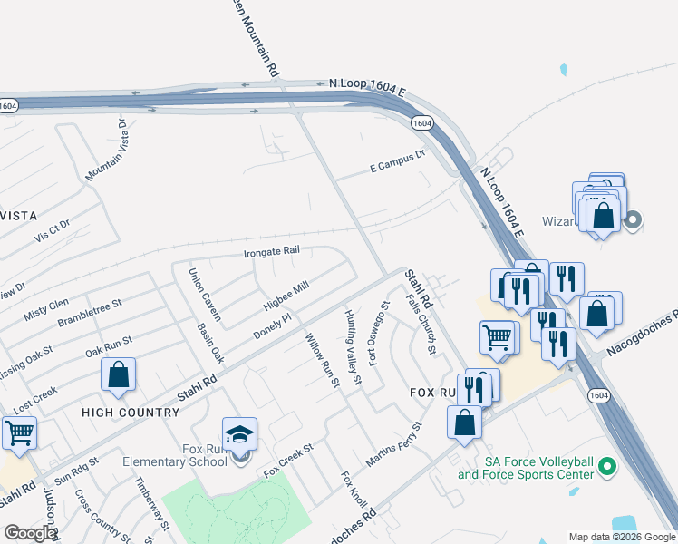 map of restaurants, bars, coffee shops, grocery stores, and more near 6307 Donely Place in San Antonio