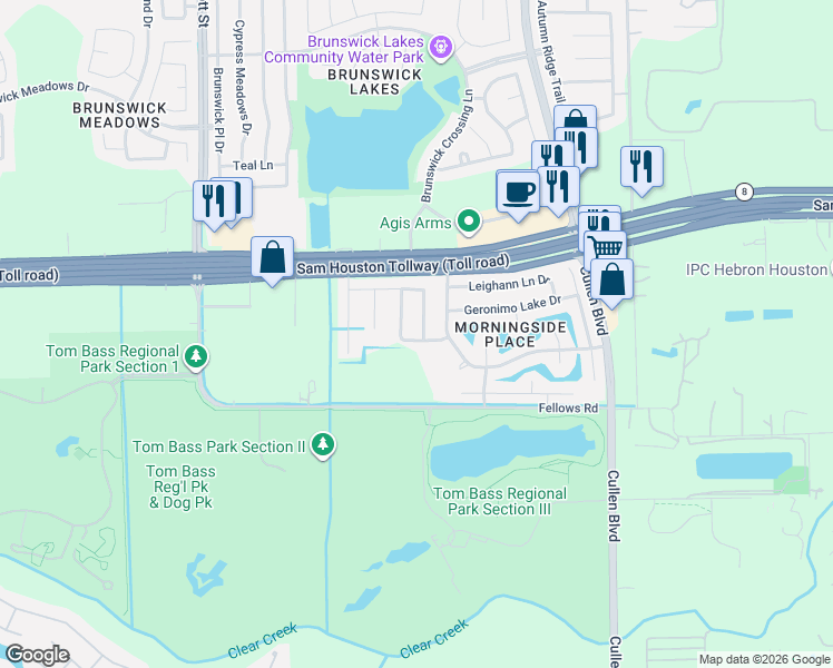 map of restaurants, bars, coffee shops, grocery stores, and more near 3918 Vauxhall Drive South in Houston