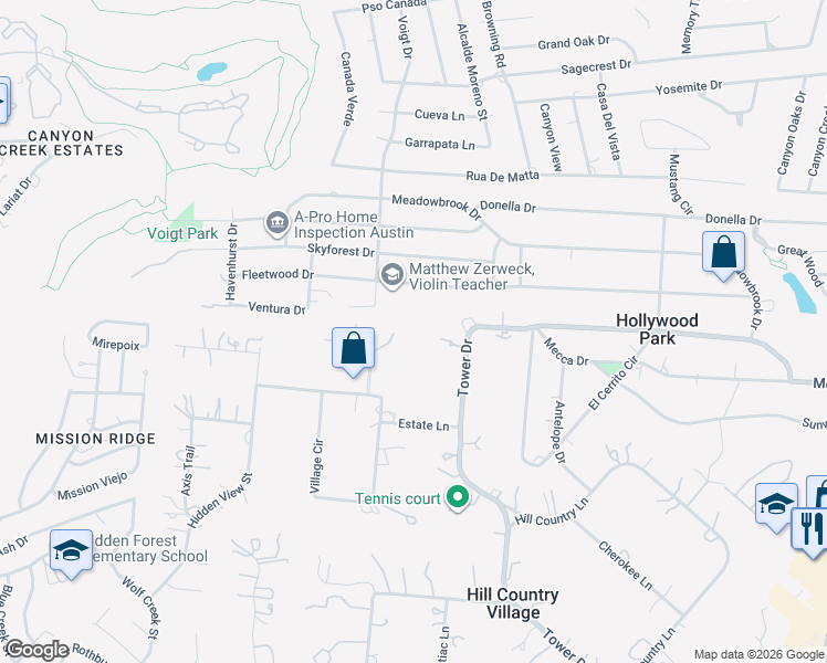 map of restaurants, bars, coffee shops, grocery stores, and more near 418 Tower Drive in San Antonio