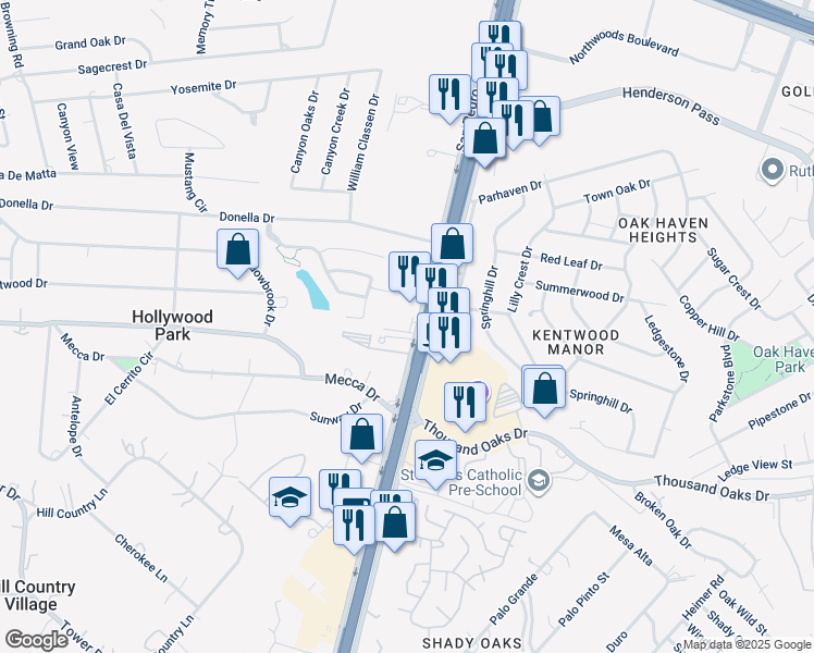map of restaurants, bars, coffee shops, grocery stores, and more near 16911 San Pedro Avenue in Hollywood Park