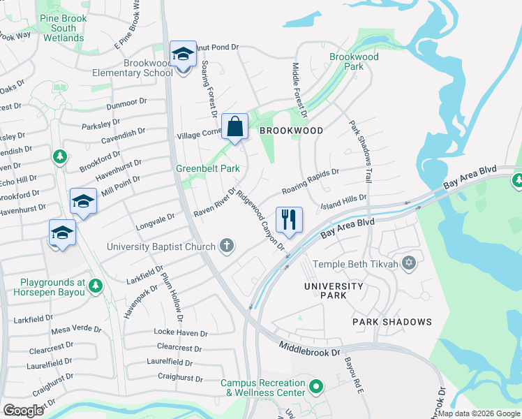 map of restaurants, bars, coffee shops, grocery stores, and more near 4013 Roaring Rapids Drive in Houston