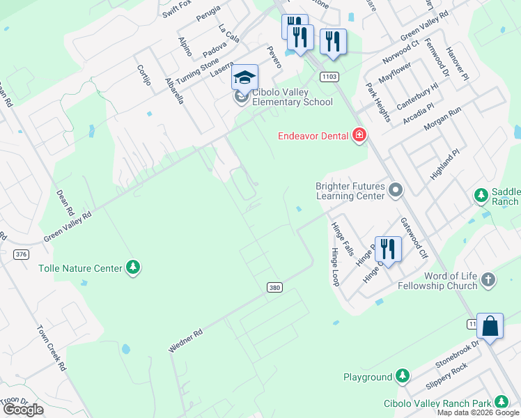 map of restaurants, bars, coffee shops, grocery stores, and more near 1479 Wiedner Road in Cibolo