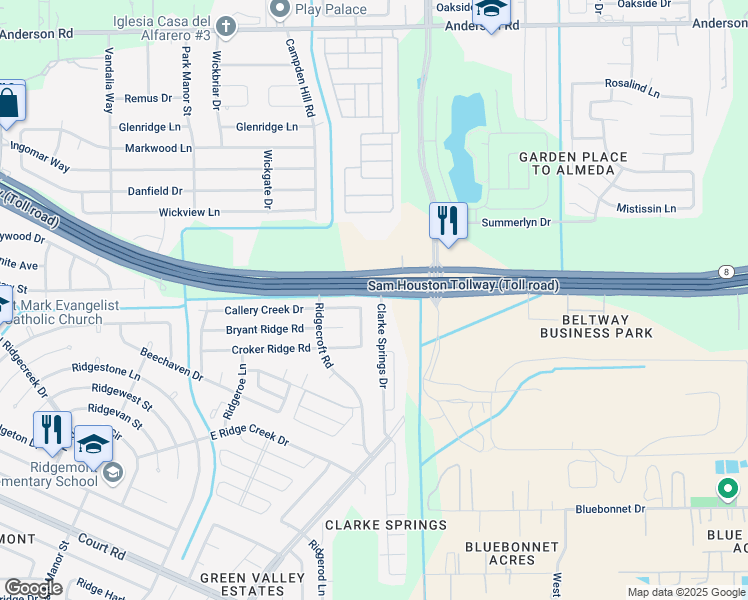 map of restaurants, bars, coffee shops, grocery stores, and more near 15703 Clarke Springs Drive in Houston