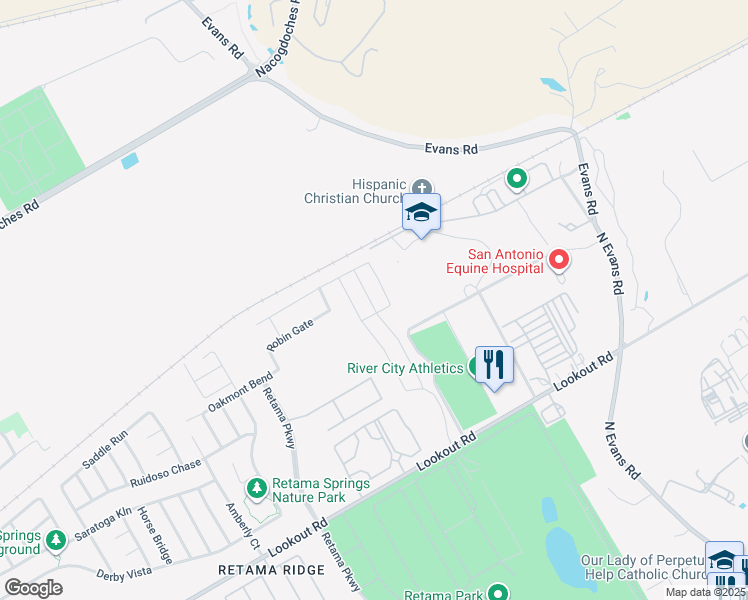 map of restaurants, bars, coffee shops, grocery stores, and more near 16914 Spirit Brook in Selma