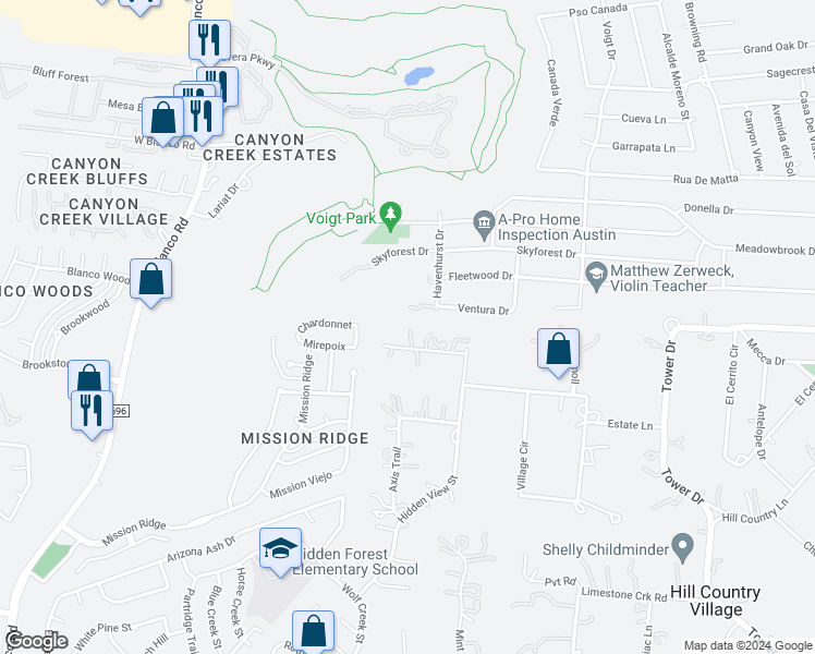 map of restaurants, bars, coffee shops, grocery stores, and more near 125 Pin Oak Forest Street in San Antonio