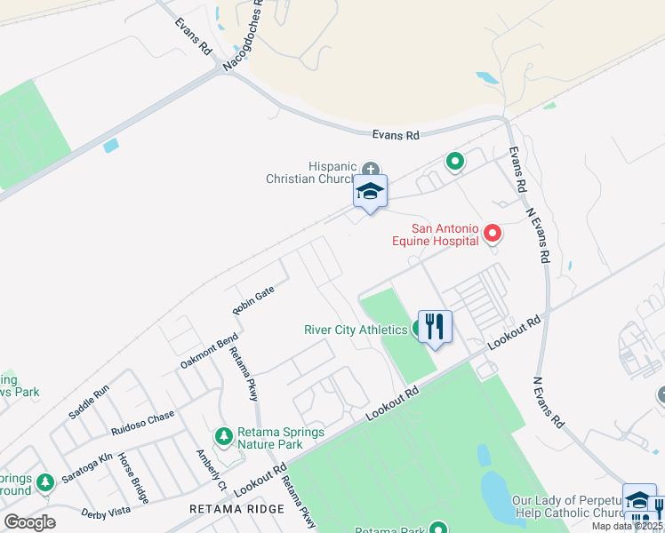 map of restaurants, bars, coffee shops, grocery stores, and more near 16914 Spirit Brook in Selma