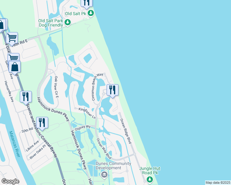 map of restaurants, bars, coffee shops, grocery stores, and more near 516 Cinnamon Beach Lane in Palm Coast