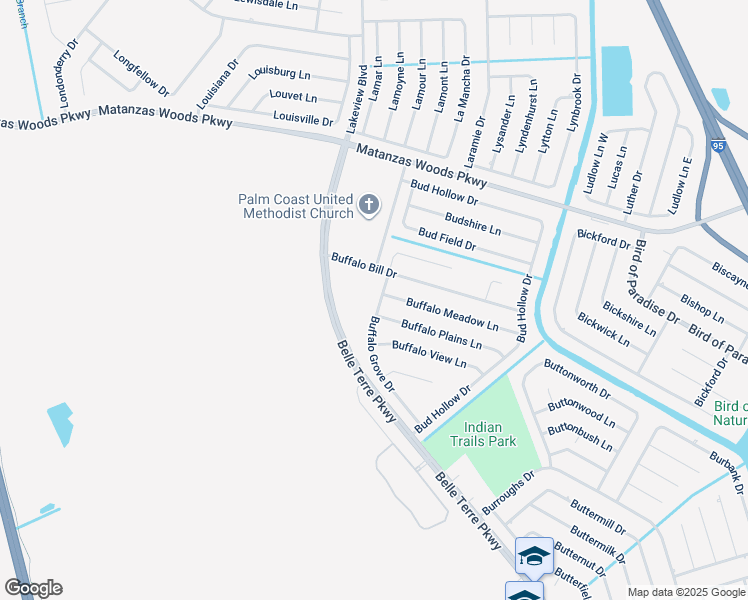 map of restaurants, bars, coffee shops, grocery stores, and more near 51 Buffalo Grove Drive in Palm Coast