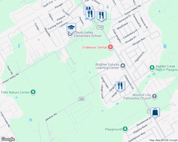 map of restaurants, bars, coffee shops, grocery stores, and more near 1479 Wiedner Road in Cibolo