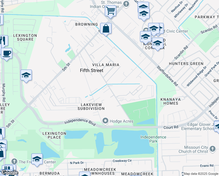 map of restaurants, bars, coffee shops, grocery stores, and more near 1511 Moore Road in Stafford