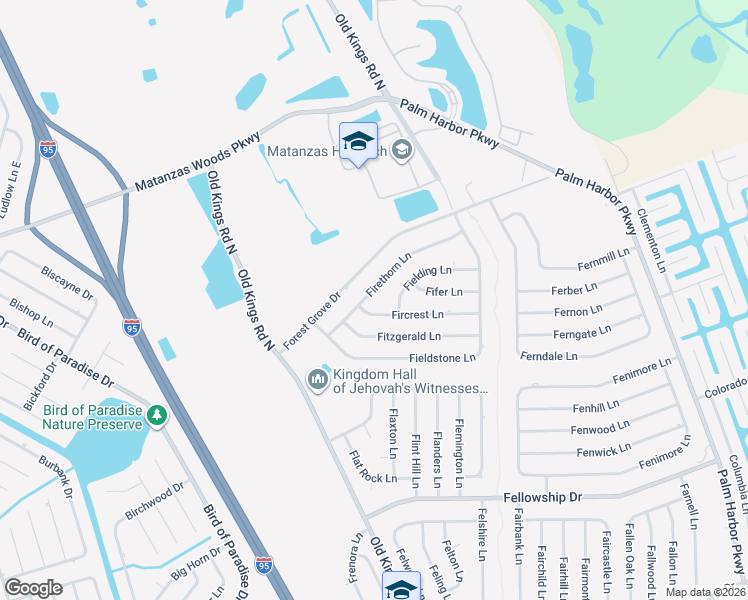 map of restaurants, bars, coffee shops, grocery stores, and more near 37 Firethorn Lane in Palm Coast