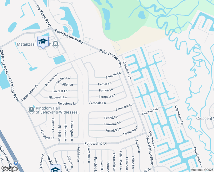 map of restaurants, bars, coffee shops, grocery stores, and more near 17 Ferber Ln in Palm Coast