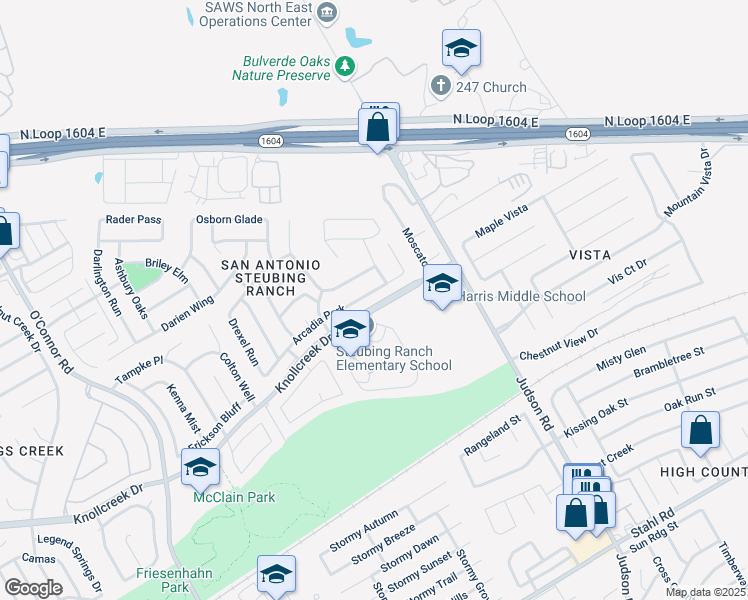 map of restaurants, bars, coffee shops, grocery stores, and more near 5622 Arcadia Park in San Antonio