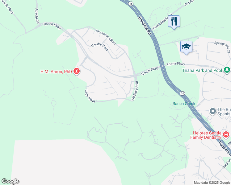 map of restaurants, bars, coffee shops, grocery stores, and more near 11200 Blue Waters in Helotes