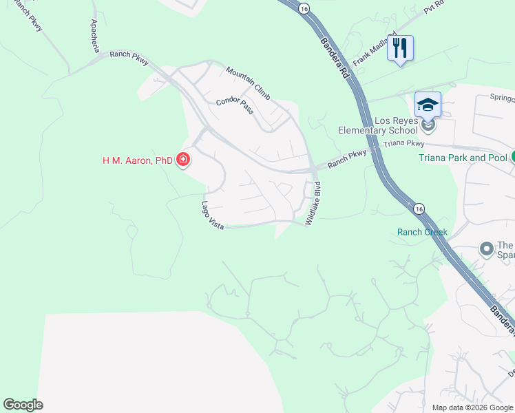 map of restaurants, bars, coffee shops, grocery stores, and more near 11200 Blue Waters in Helotes