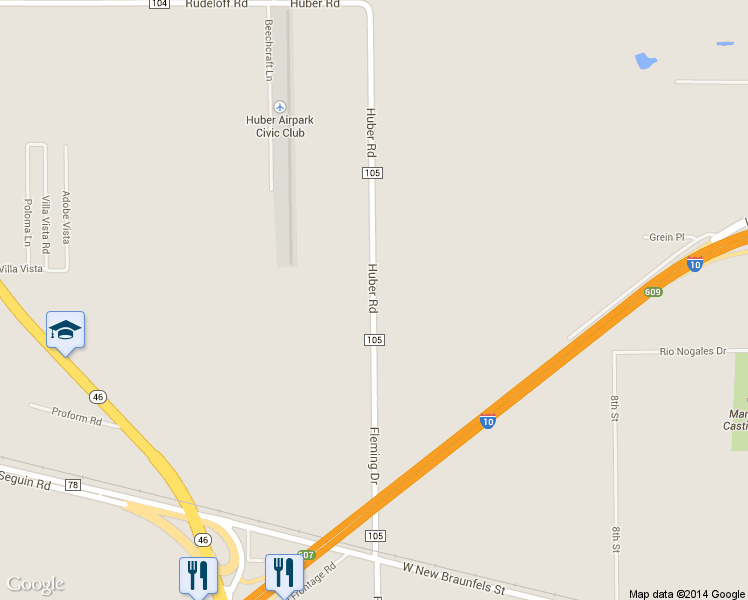 map of restaurants, bars, coffee shops, grocery stores, and more near 2137 Huber Road in Seguin