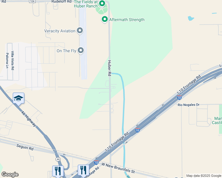 map of restaurants, bars, coffee shops, grocery stores, and more near 2137 Huber Road in Seguin