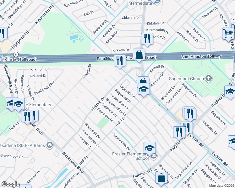 map of restaurants, bars, coffee shops, grocery stores, and more near 10618 Sagewind Dr in Houston