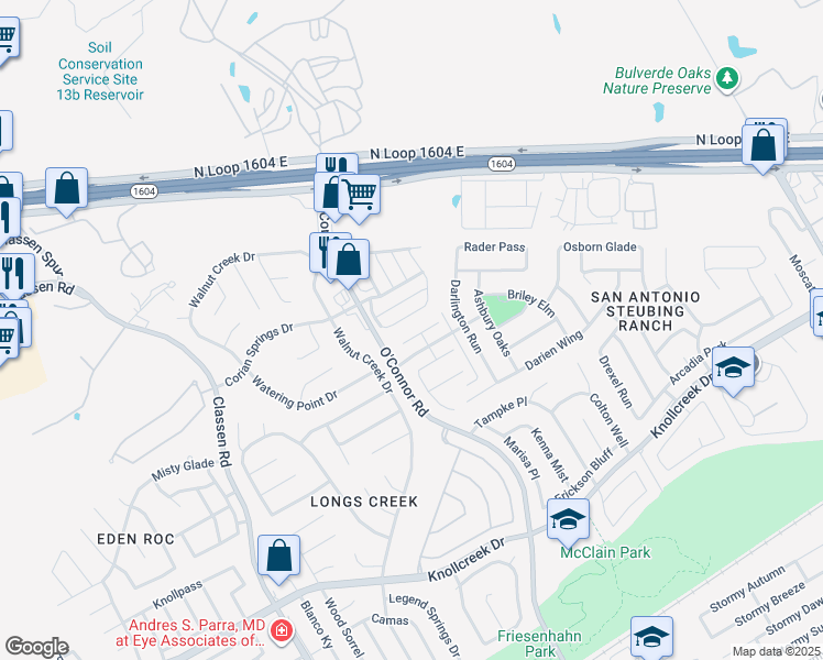 map of restaurants, bars, coffee shops, grocery stores, and more near 4519 Bethel Bend in San Antonio