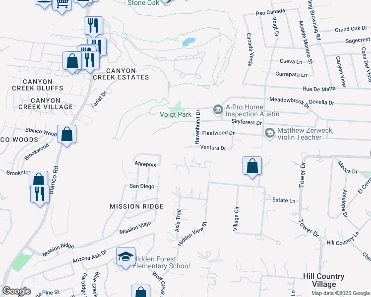 map of restaurants, bars, coffee shops, grocery stores, and more near 125 Pin Oak Forest Street in San Antonio