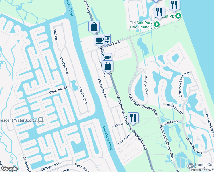 map of restaurants, bars, coffee shops, grocery stores, and more near 70 Sanchez Avenue in Palm Coast