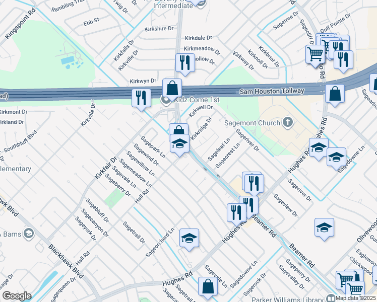 map of restaurants, bars, coffee shops, grocery stores, and more near 548 Beamer Road in Houston