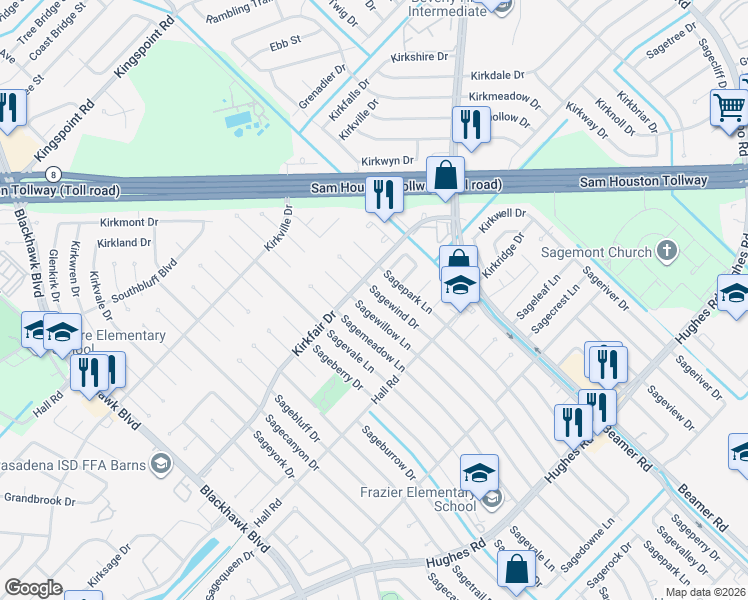 map of restaurants, bars, coffee shops, grocery stores, and more near 10618 Sagewind Drive in Houston