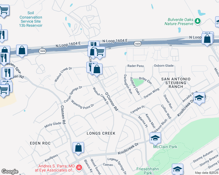 map of restaurants, bars, coffee shops, grocery stores, and more near 4519 Bethel Bend in San Antonio