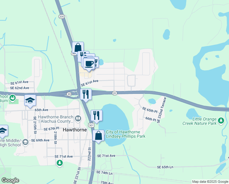 map of restaurants, bars, coffee shops, grocery stores, and more near 433 Southeast Hawthorne Road in Hawthorne