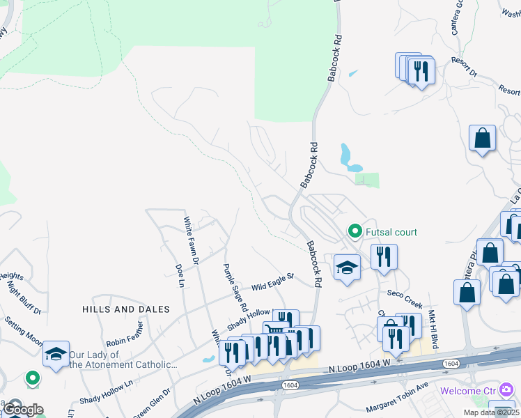 map of restaurants, bars, coffee shops, grocery stores, and more near 7322 Moss Brook Drive in San Antonio