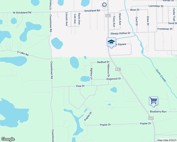 map of restaurants, bars, coffee shops, grocery stores, and more near 111 Alphea Lane in Interlachen
