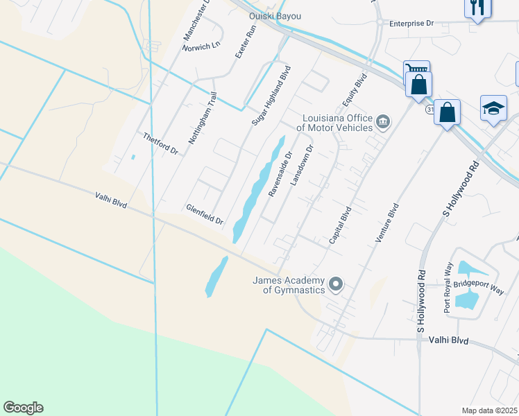 map of restaurants, bars, coffee shops, grocery stores, and more near 234 Ravensaide Drive in Houma
