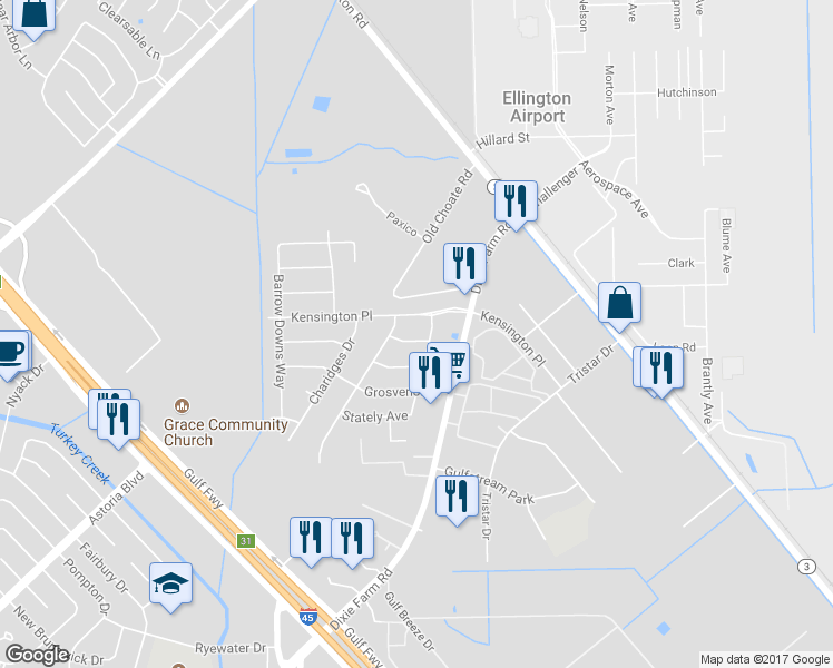 map of restaurants, bars, coffee shops, grocery stores, and more near 13919 Bonnington Drive in Houston