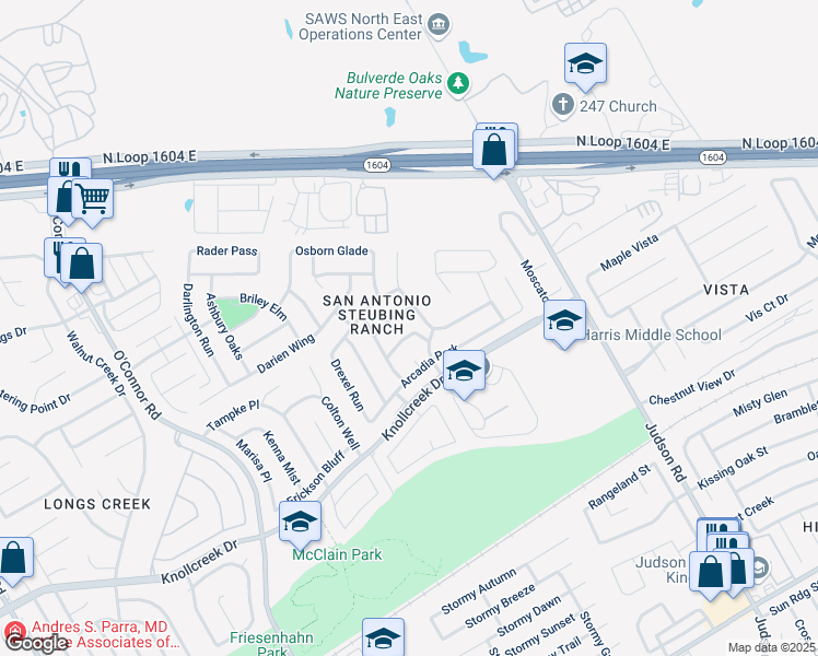 map of restaurants, bars, coffee shops, grocery stores, and more near 5435 Excello Path in San Antonio