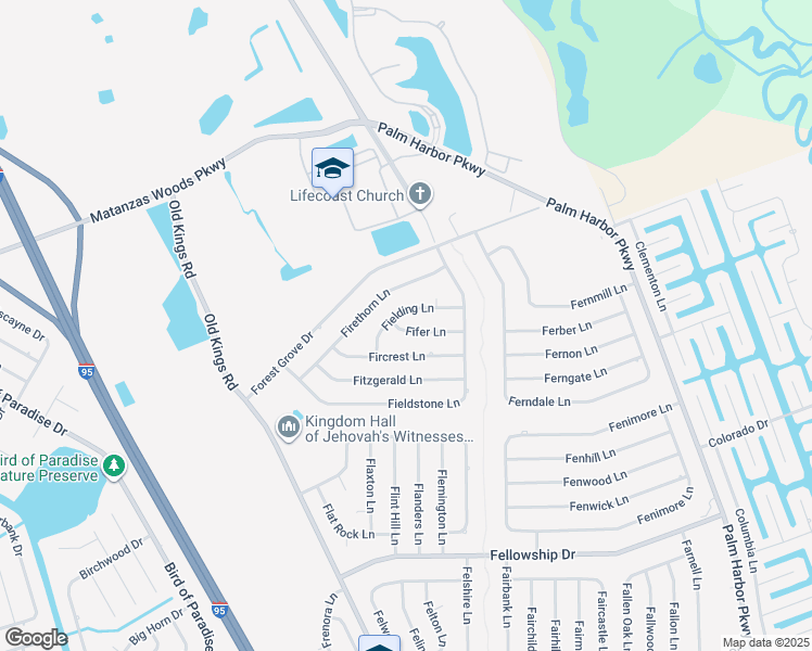 map of restaurants, bars, coffee shops, grocery stores, and more near 3 Fifer Lane in Palm Coast