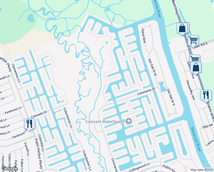 map of restaurants, bars, coffee shops, grocery stores, and more near 28 Cochise Court in Palm Coast