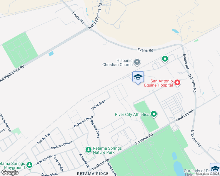 map of restaurants, bars, coffee shops, grocery stores, and more near 8303 Breezy Cove in Schertz